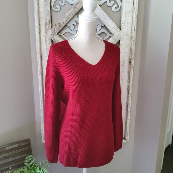 Hasting & Smith Women's Long Sleeve Cable Knit Sweater Burgundy Biking Red - Picture 1 of 8